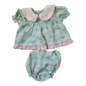 Vintage 1980s-1990s Cradle Togs Pastel Floral Dress & Bloomers 2pc Set